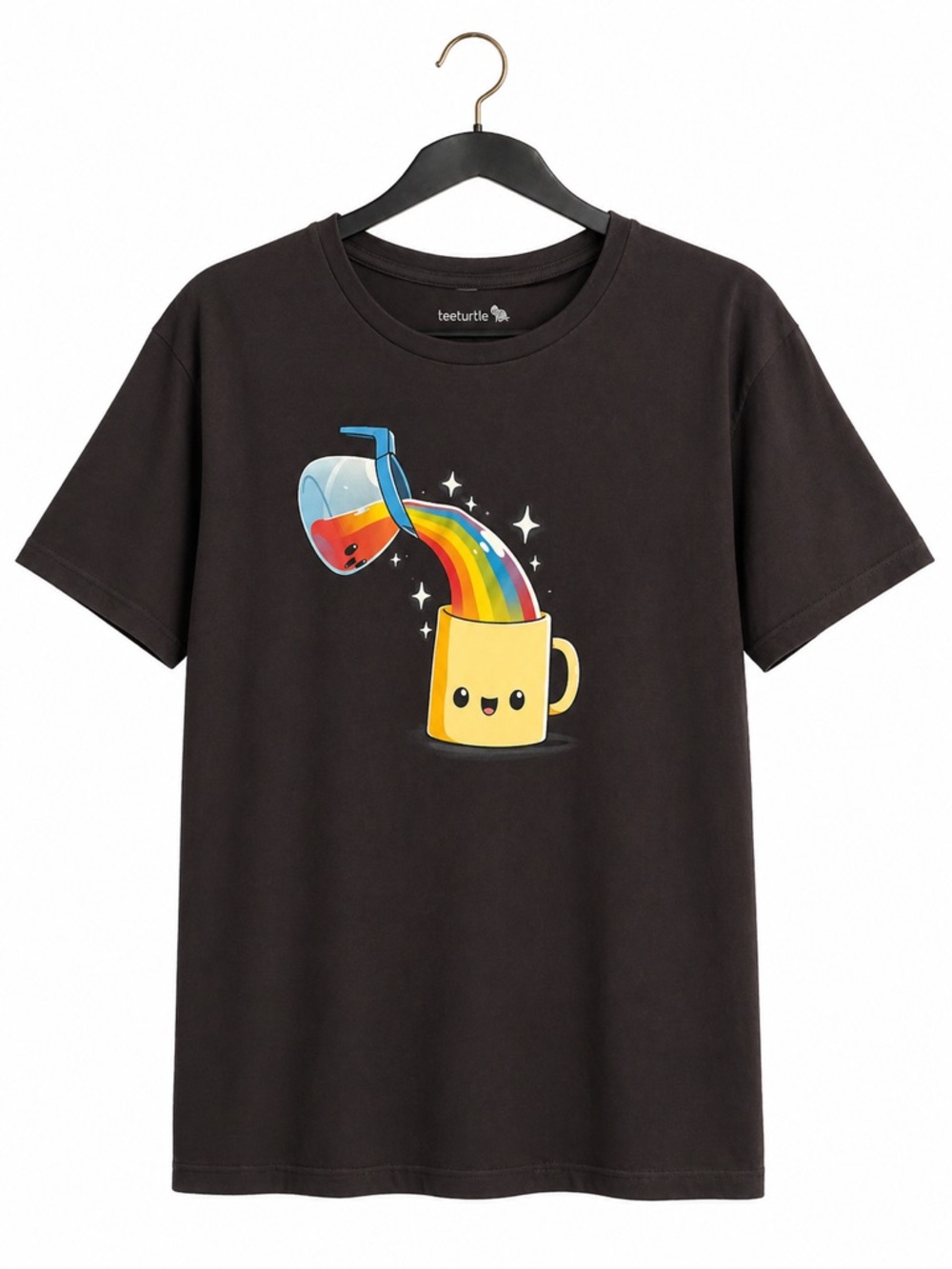 teeturtle Black Short Sleeve Graphic Tee -‎ Rainbow Pour Mug XL
